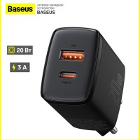 Зарядный блок Type C+1USB Baseus Compact 20W EU 1USB/1C, черное