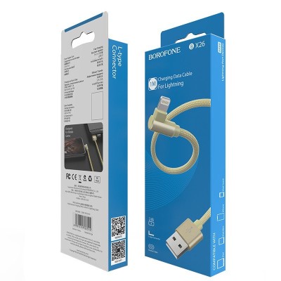 Usb Кабель-зарядка Lightning Borofone BX26 Express 2.4A 1м в нейлоновой оплётке золотой Usb Кабель-зарядка Lightning Borofone BX26 Express 2.4A 1м в нейлоновой оплётке золотой