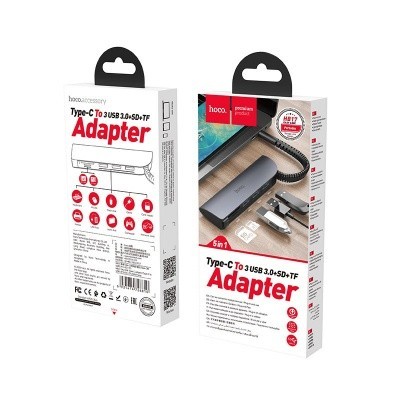 OTG TYPE-C на 3USB 3.0/SD/TF Hoco HB17 серый OTG TYPE-C на 3USB 3.0/SD/TF Hoco HB17 серый