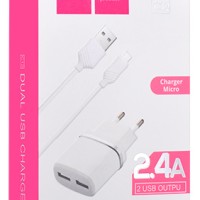 Сетевое зар. устр. Hoco C12 2USB Micro 2.4A белое