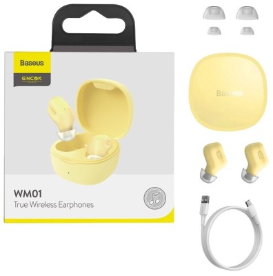 Мобильная Bluetooth-гарнитура TWS Baseus Encok WM01 BT5.0/60mAh (300mAh)/6ч (NGWM01-OY) желтая Мобильная Bluetooth-гарнитура TWS Baseus Encok WM01 BT5.0/60mAh (300mAh)/6ч (NGWM01-OY) желтая