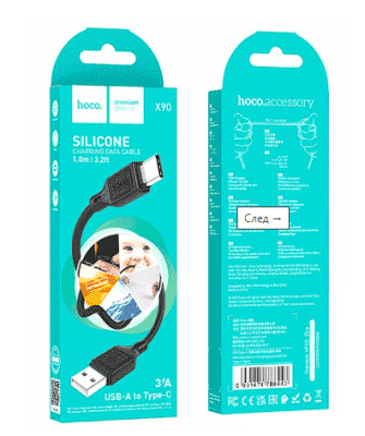 Usb Кабель-зарядка Type-C Hoco X90 3A 1м силиконовый черный Usb Кабель-зарядка Type-C Hoco X90 3A 1м силиконовый черный