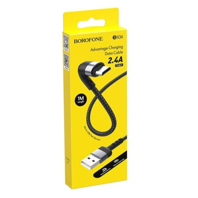 Usb Кабель-зарядка Micro Borofone BX34 Advantage 2.4A 1м в нейлоновой оплётке чёрный Usb Кабель-зарядка Micro Borofone BX34 Advantage 2.4A 1м в нейлоновой оплётке чёрный
