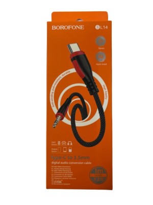 Кабель-переходник Borofone BL14 Type-C (папа) на AUX 3.5мм (папа) 1м тканевой оплёт красно-черный Кабель-переходник Borofone BL14 Type-C (папа) на AUX 3.5мм (папа) 1м тканевой оплёт красно-черный