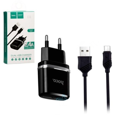 Сетевое зар. устр. Hoco C12 2USB Micro 2.4A черное Сетевое зар. устр. Hoco C12 2USB Micro 2.4A черное