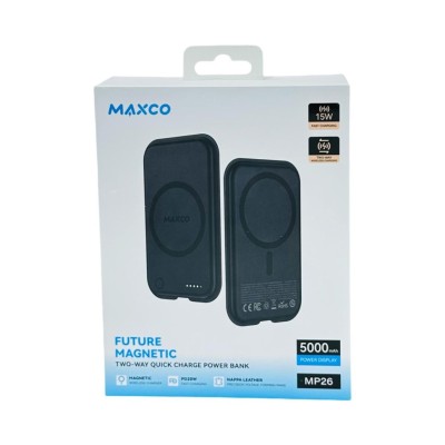 Powerbank с беспроводной зарядкой MagSafe Maxco MP26 5000mAh 15W черный Powerbank с беспроводной зарядкой MagSafe Maxco MP26 5000mAh 15W. Будущий магнитный аккумулятор с двусторонней быстрой зарядкой.
Модель: МР26
Емкость аккумулятора: 5000мАч/19.35 Втч Номинальная емкость: 2600мАч (5В/2.1А)
Вход: Тип-С 5В/ЗА 9В/2.2А Макс.
Вход беспроводной зарядки 1: 5В/1А 9В/1.1А Макс.
Выход: Тип-С 5В/2.4А 9В/2.2А Макс, Выход беспроводной зарядки 1: 58/0.25А Макс.
Выход беспроводной зарядки 2: Макс. 5Вт/7.5Вт/10Вт/15Вт.