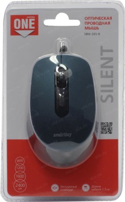 Мышь проводная беззвучная Smartbuy ONE 265 USB/DPI 800-1200-1600-2400/4 кнопки/1.5м синяя (SBM-265-B Мышь проводная беззвучная Smartbuy ONE 265 USB/DPI 800-1200-1600-2400/4 кнопки/1.5м синяя (SBM-265-B