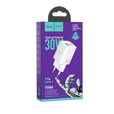 Сетевое зар. устр. Hoco N13 1USB/1C 30W белое Сетевое зар. устр. Hoco N13 1USB/1C 30W белое
