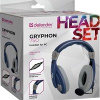 Стереонаушники Полноразмерные Defender Gryphon 750 с микрофоном 2м синие