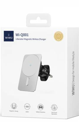 Держатель c беспроводной зарядкой в воздуховод WIWU Wi-Q001 15W магнитный серебристый Держатель c беспроводной зарядкой в воздуховод WIWU Wi-Q001 15W магнитный серебристый