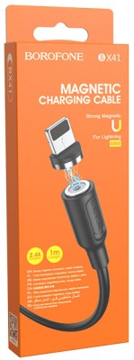 Usb Кабель-зарядка магнитный Lightning Borofone BX41 Amiable 2.4A 1м силиконовый черный Usb Кабель-зарядка магнитный Lightning Borofone BX41 Amiable 2.4A 1м силиконовый черный