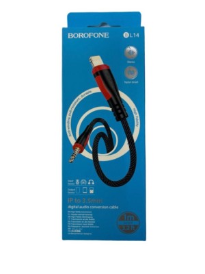 Кабель-переходник Borofone BL14 Lighting (папа) на AUX 3.5мм (папа) 1м  тканевой оплёт красно-черный Кабель-переходник Borofone BL14 Lighting (папа) на AUX 3.5мм (папа) 1м  тканевой оплёт красно-черный