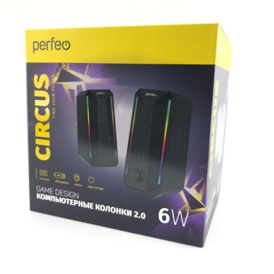 Акустическая система 2.0 Perfeo CIRCUS мощность 2х3Вт USB, Game Design RGB подсветка 7 режимов, черн Акустическая система 2.0 Perfeo CIRCUS мощность 2х3Вт USB, Game Design RGB подсветка 7 режимов, черн