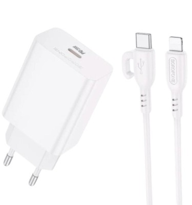 Cетевое зарядное устройство Borofone BA21A Pro с шнуром Type-C на Lightning 1C/20W белое Сетевое зар. устр. Borofone BA21A Pro с шнуром Type-C на Lightning 1C 20W белое