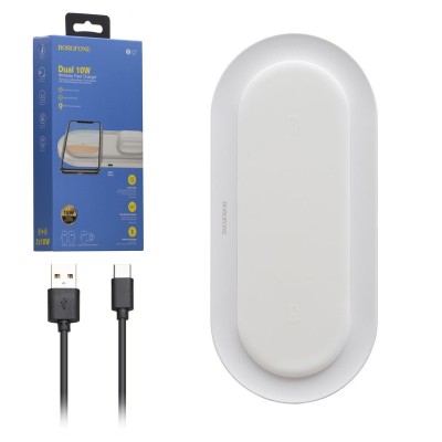 Беспроводное зарядное устройство 2in1 смартфон/часы Borofone BQ7 2QI 18W белое Беспроводное зарядное устройство 2in1 смартфон/часы Borofone BQ7 2QI 18W белое