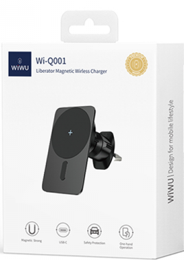 Держатель c беспроводной зарядкой в воздуховод WIWU Wi-Q001 15W магнитный черный Держатель c беспроводной зарядкой в воздуховод WIWU Wi-Q001 15W магнитный черный