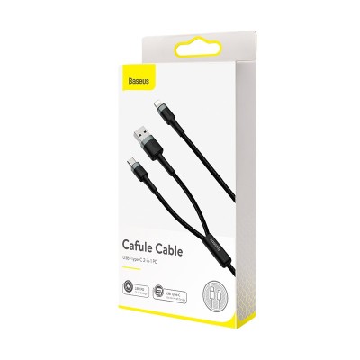 Кабель-переходник Baseus Cafule Lightning на Type-C/USB 1м CATKLF-ELG1 серо-черный Кабель-переходник Baseus Cafule Lightning на Type-C/USB 1м CATKLF-ELG1 серо-черный