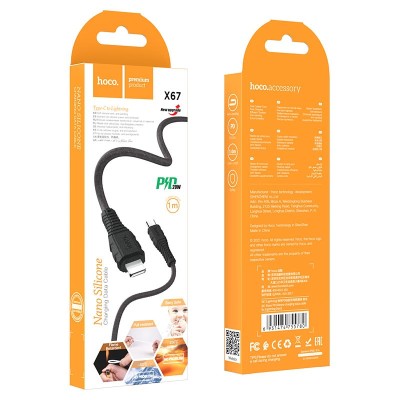 Usb Кабель-зарядка Type-C на Lightning Hoco X67 Nano 20W 1м мягкий силиконовый черный Usb Кабель-зарядка Type-C на Lightning Hoco X67 Nano 20W 1м мягкий силиконовый черный