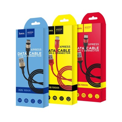 Usb Кабель-зарядка Type-C Hoco X26 Xpress 3A 1м в тканевой оплётке красный Usb Кабель-зарядка Type-C Hoco X26 Xpress 3A 1м в тканевой оплётке красный