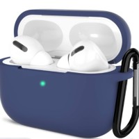 Силиконовый чехол для AirPods Pro 2 c карабином темно-синий