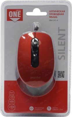 Мышь проводная беззвучная Smartbuy ONE 265 USB/DPI 800-1200-1600-2400/4 кнопки/1.5м красная Мышь проводная беззвучная Smartbuy ONE 265 USB/DPI 800-1200-1600-2400/4 кнопки/1.5м красная