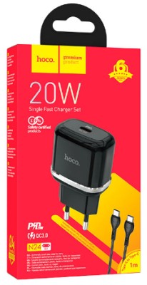 Сетевое зар. устр. Hoco N24 с шнуром Type-C на Type-C 1C 20W черное Сетевое зар. устр. Hoco N24 с шнуром Type-C на Type-C 1C 20W черное