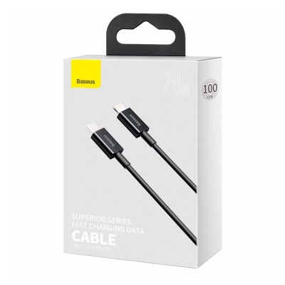 Кабель для зарядки Type-C на Lightning Baseus Superior 20W 1м черный Кабель-зарядка Type-C на Lightning Baseus Superior 20W 1м (CATLYS-A01) черный