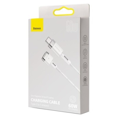 Usb Кабель-зарядка Type-C - T-shaped Baseus Zinc Magnetic Series iP Laptop 60W 2м (CATXC-V02) белый Usb Кабель-зарядка Type-C - T-shaped Baseus Zinc Magnetic Series iP Laptop 60W 2м (CATXC-V02) белый