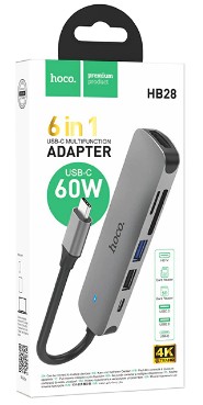Кабель-переходник Hoco HB28 Type-C на HDMI/USB3.0/USB2.0/USB-C/MicroSD/SD серый Кабель-переходник Hoco HB28 Type-C на HDMI/USB3.0/USB2.0/USB-C/MicroSD/SD серый