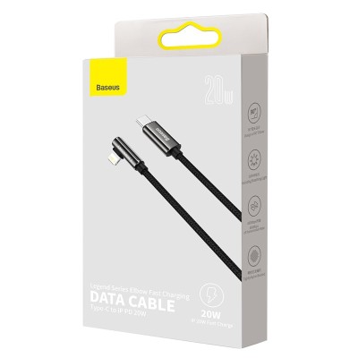 Кабель-зарядка Type-C на Lightning Baseus 20W 1м (CATLCS-01) угловой черный Кабель-зарядка Type-C на Lightning Baseus 20W 1м (CATLCS-01) угловой черный