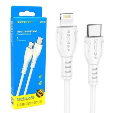 Usb Кабель-зарядка Type-C на Lightning Borofone BX51 Durable 12W 1м силиконовый белый Usb Кабель-зарядка Type-C на Lightning Borofone BX51 Durable 12W 1м силиконовый белый