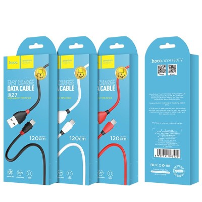 Usb Кабель-зарядка Type-C Hoco X27 Excellent charge 3A 1.2м силиконовый белый Usb Кабель-зарядка Type-C Hoco X27 Excellent charge 3A 1.2м силиконовый белый