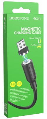 Usb Кабель-зарядка магнитный Micro Borofone BX41 Amiable 2.4A 1м силиконовый черный Usb Кабель-зарядка магнитный Micro Borofone BX41 Amiable 2.4A 1м силиконовый черный