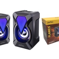 Акустическая система 2.0 Perfeo FLAMES мощность 2х3 Вт, USB, чёрн, Game Design, LED подсветка
