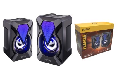 Акустическая система 2.0 Perfeo FLAMES мощность 2х3 Вт, USB, чёрн, Game Design, LED подсветка Акустическая система 2.0 Perfeo FLAMES мощность 2х3 Вт, USB, чёрн, Game Design, LED подсветка