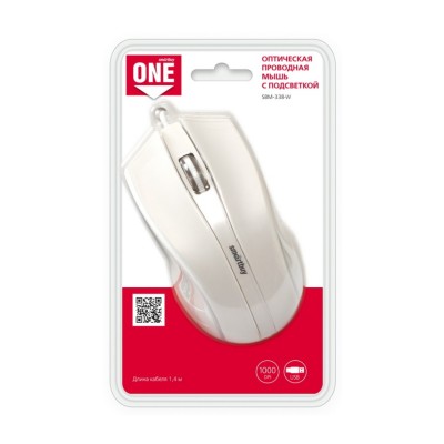 Мышь проводная с подсветкой Smartbuy ONE 338 USB/DPI 1200/3 кнопки/LED/1.4м (SBM-338-W) белая Мышь проводная с подсветкой Smartbuy ONE 338 USB/DPI 1200/3 кнопки/LED/1.4м (SBM-338-W) белая