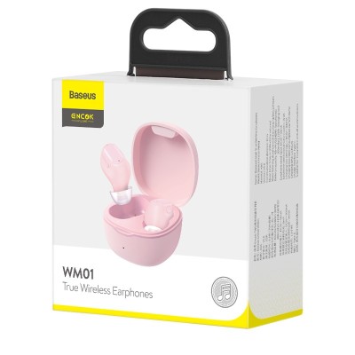Мобильная Bluetooth-гарнитура TWS Baseus Encok WM01 BT5.0/60mAh (300mAh)/6ч (NGWM01-04) розовая Мобильная Bluetooth-гарнитура TWS Baseus Encok WM01 BT5.0/60mAh (300mAh)/6ч (NGWM01-04) розовая