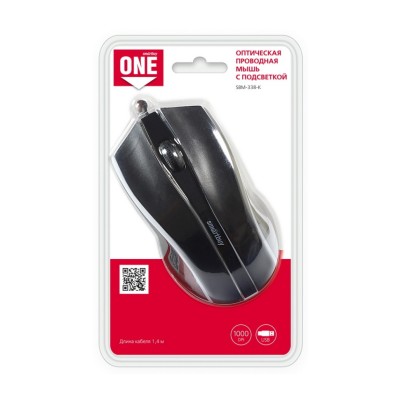 Мышь проводная с подсветкой Smartbuy ONE 338 USB/DPI 1200/3 кнопки/LED/1.4м (SBM-338-K) черная Мышь проводная с подсветкой Smartbuy ONE 338 USB/DPI 1200/3 кнопки/LED/1.4м (SBM-338-K) черная