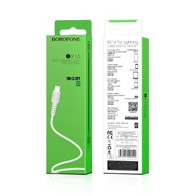 Usb Кабель-зарядка Lightning Borofone BX16 Easy 2.4A 1м силиконовый белый Usb Кабель-зарядка Lightning Borofone BX16 Easy 2.4A 1м силиконовый белый