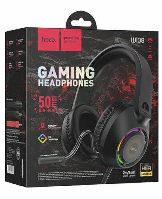 Стереонаушники полноразмерные Hoco W108 Sue Gaming с микрофоном черные Стереонаушники полноразмерные Hoco W108 Sue Gaming с микрофоном черные
