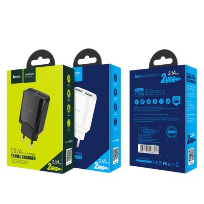 Сетевое зар. устр. Hoco C52A 2USB 2.1A белое Сетевое зар. устр. Hoco C52A 2USB 2.1A белое