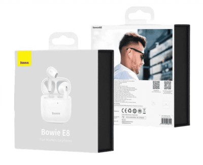 Мобильная Bluetooth-гарнитура Baseus Bowie E8 BT5.0/40mAh (350mAh)/5ч (NGE8-02) белая Мобильная Bluetooth-гарнитура Baseus Bowie E8 BT5.0/40mAh (350mAh)/5ч (NGE8-02) белая