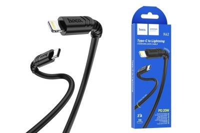 Usb Кабель-зарядка Type-C на Lightning Hoco X62 Fortune 3A 20W 1м силиконовый черный Usb Кабель-зарядка Type-C на Lightning Hoco X62 Fortune 3A 20W 1м силиконовый черный