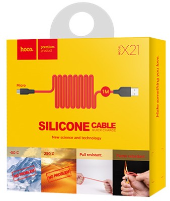 Usb Кабель-зарядка Micro Hoco X21 2A 1м мягкий силиконовый красный Usb Кабель-зарядка Micro Hoco X21 2A 1м мягкий силиконовый красный