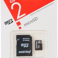 micro SD карта памяти Smartbuy 2 GB (с адаптером SD)
