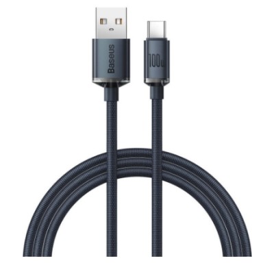 Usb Кабель-зарядка TYPE-C Baseus Crystal Shine 100W 1.2м (CAJY000401) синий Usb Кабель-зарядка TYPE-C Baseus Jelly Liquid Silica Gel 100W 2м (CAGD010101) черный