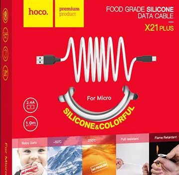 Usb Кабель-зарядка Micro Hoco X21 Plus Silicone 2.4A 1м мягкий силиконовый белый Usb Кабель-зарядка Micro Hoco X21 Plus Silicone 2.4A 1м мягкий силиконовый белый