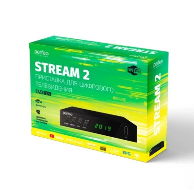 Perfeo ТВ-приставка STREAM-2 PF_A4488 Цифровой DVB-T2 ресивер PERFEO«STREAM-2» (PF_A4488) принимает сигнал цифрового вещания в стандарте DVB-T/T2 и DVB-C. Встроенное ПО предоставляет возможность просмотра IPTV, YouTube и MEGOGO через Wi-Fi адаптер (адаптер в комплект не входит)
Поддержка внешних жестких дисков HDD (максимальной ёмкостью до 1ТБ). Поддерживаемые файловые системы: FAT, FAT32, NTFS.