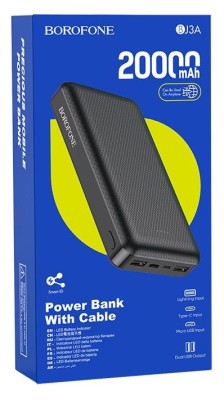 Powerbank Borofone BJ3A 20000mAh 2USB 2A с индикатором черный Powerbank Borofone BJ3A 20000mAh 2USB 2A с индикатором черный