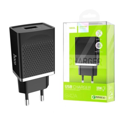 Сетевое зар. устр. Hoco C42A 1USB QC3.0 3A 18W черное Сетевое зар. устр. Hoco C42A 1USB QC3.0 3A 18W черное
